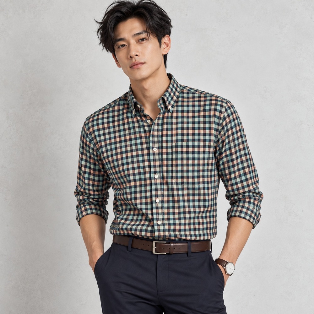 LL Bean Signature Slim Fit Gingham Button Down Shirt Mens Business Size M